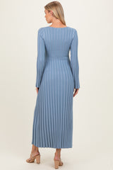 Light Blue Ribbed Maternity Knit Maxi Dress