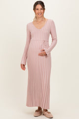 Mauve Ribbed Maternity Knit Maxi Dress