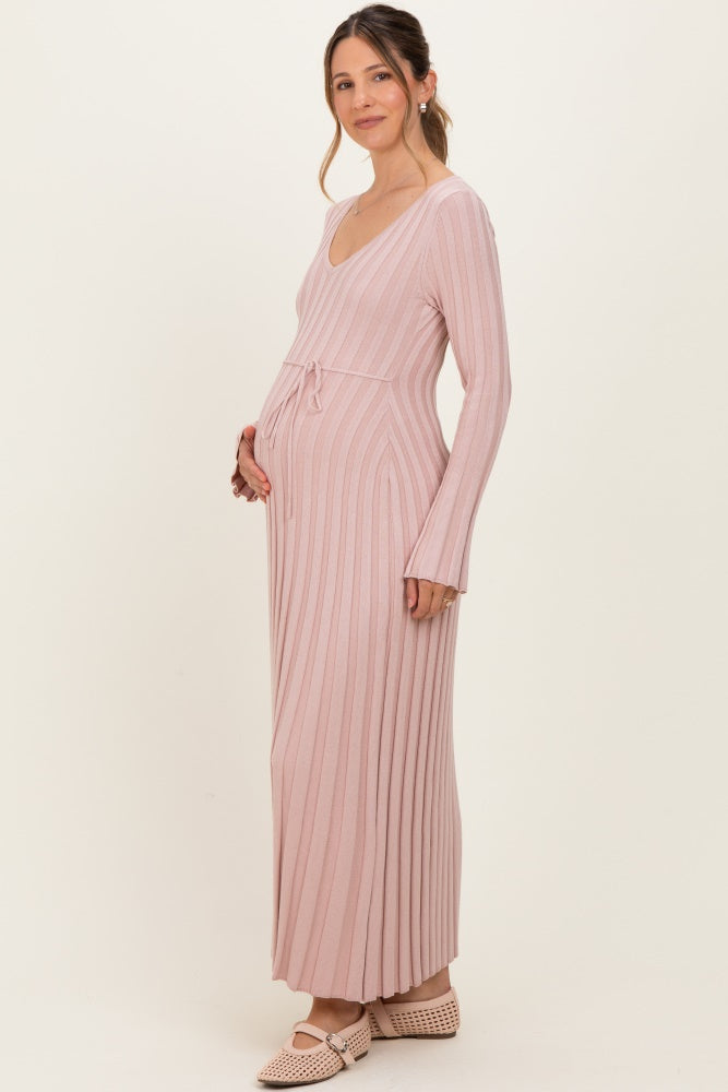 Mauve Ribbed Maternity Knit Maxi Dress