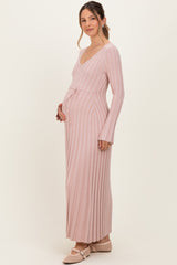 Mauve Ribbed Maternity Knit Maxi Dress