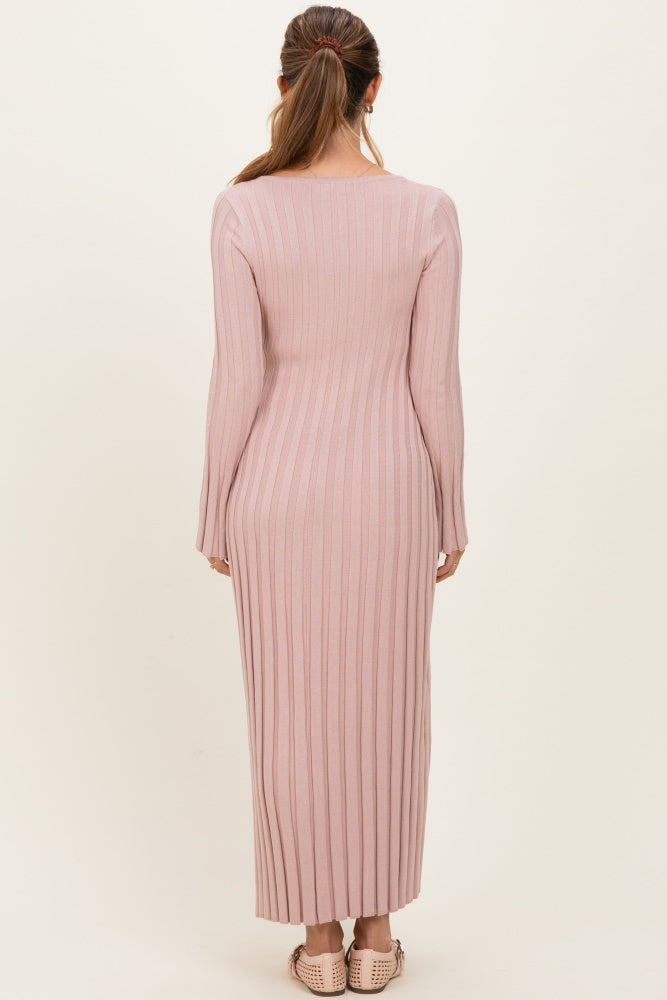 Mauve Ribbed Maternity Knit Maxi Dress