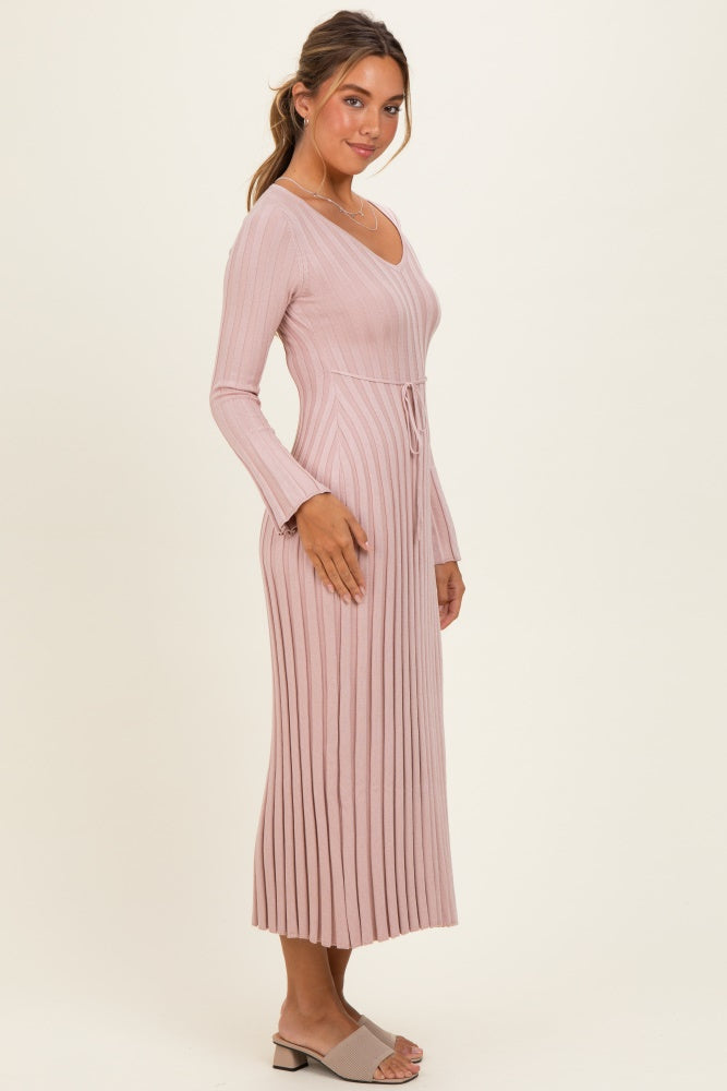 Mauve Ribbed Knit Maxi Dress