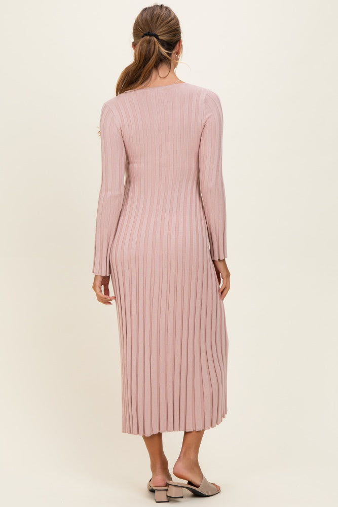 Mauve Ribbed Knit Maxi Dress