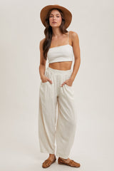 Oatmeal Linen Blend Barrel Leg Pants
