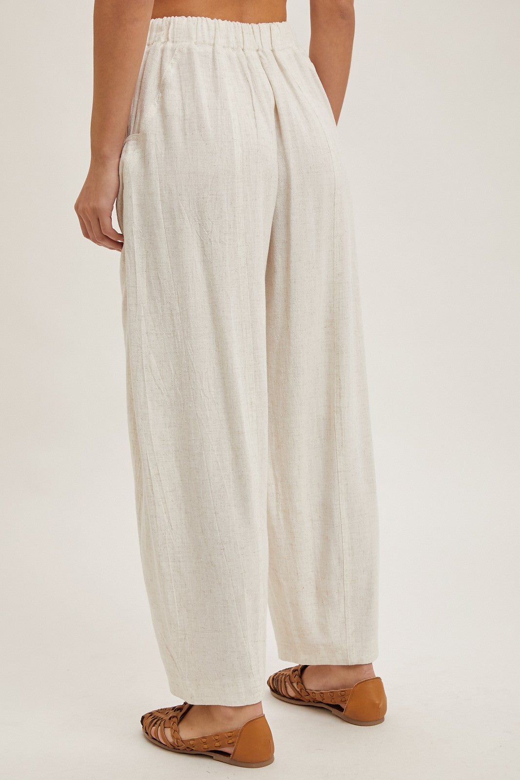 Oatmeal Linen Blend Barrel Leg Pants