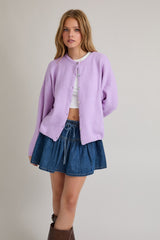 Lavender Classic Crew Neck Button Cardigan