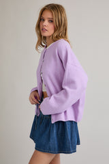 Lavender Classic Crew Neck Button Cardigan