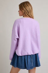 Lavender Classic Crew Neck Button Cardigan