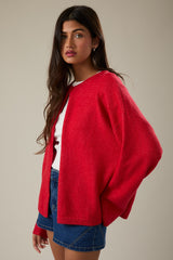 Red Classic Crew Neck Button Cardigan