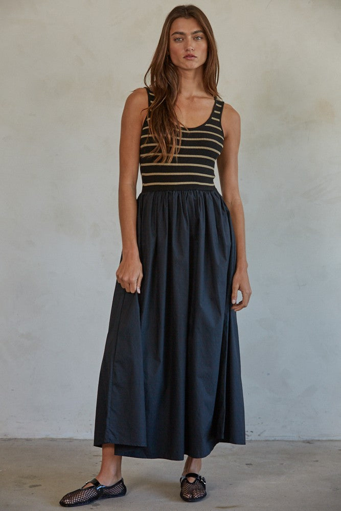 Black Striped Contrast Knit Sleeveless Maternity Maxi