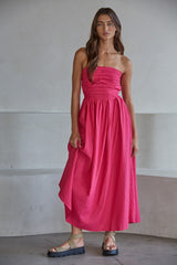 Hot Pink Striped Strapless Maxi Dress