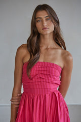 Hot Pink Striped Strapless Maxi Dress