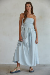 Light Blue Striped Strapless Maternity Maxi Dress