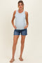 Navy Dark Wash Side Slit Maternity Jean Shorts