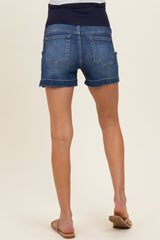Navy Dark Wash Side Slit Maternity Jean Shorts