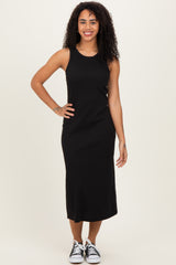 Black Ribbed Tank Midi Dress