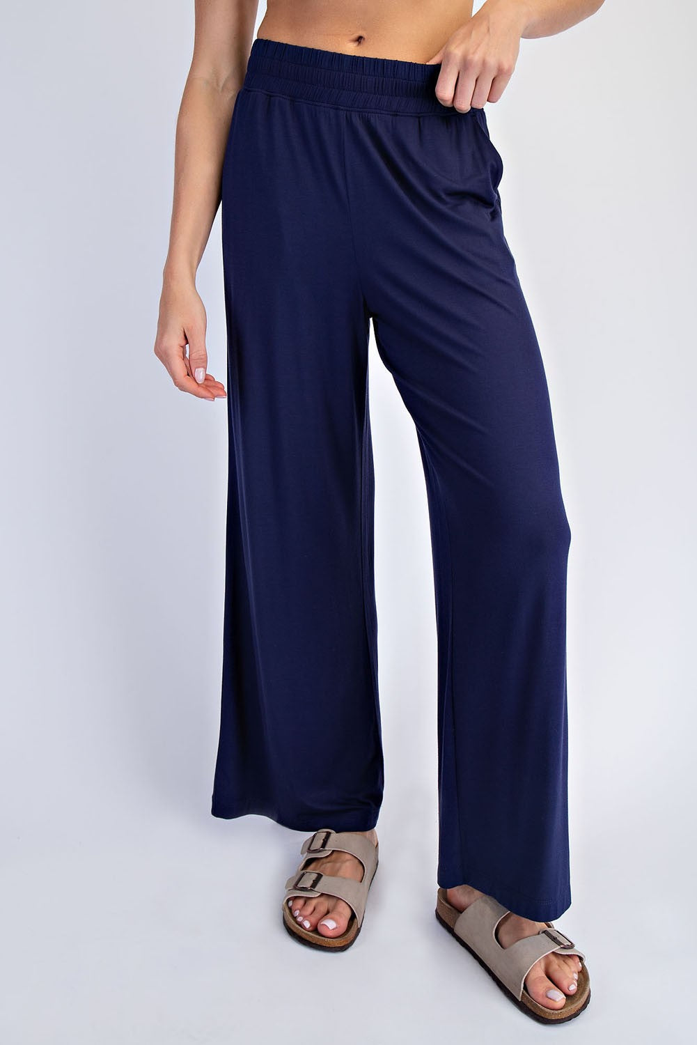 Navy Ankle Wide Leg Pants