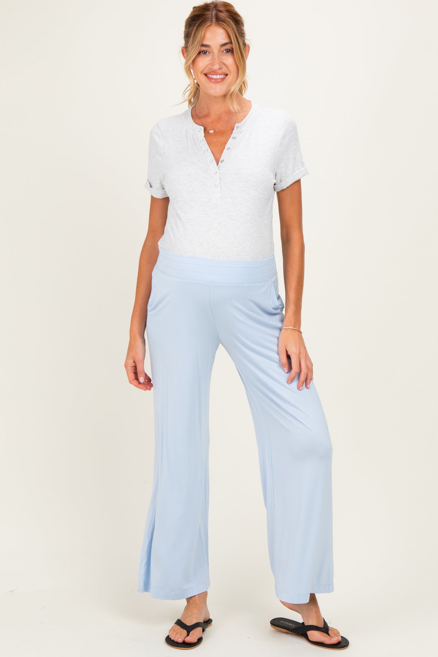 Light Blue Ankle Wide Leg Maternity Pants