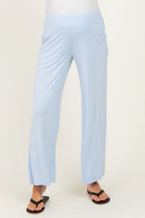 Light Blue Ankle Wide Leg Maternity Pants