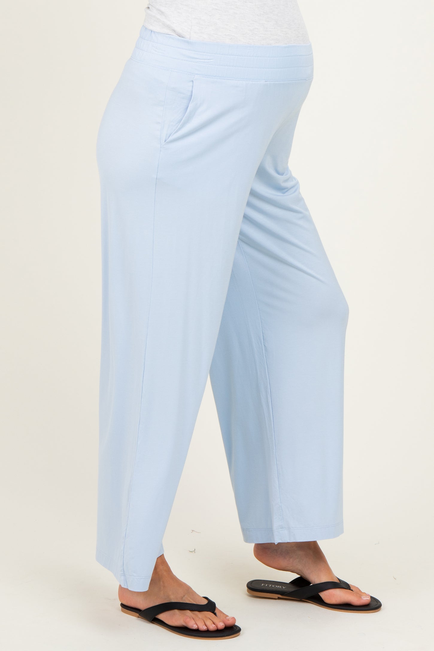 Light Blue Ankle Wide Leg Maternity Pants