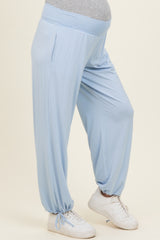 Light Blue Crossover Waist Maternity Pants