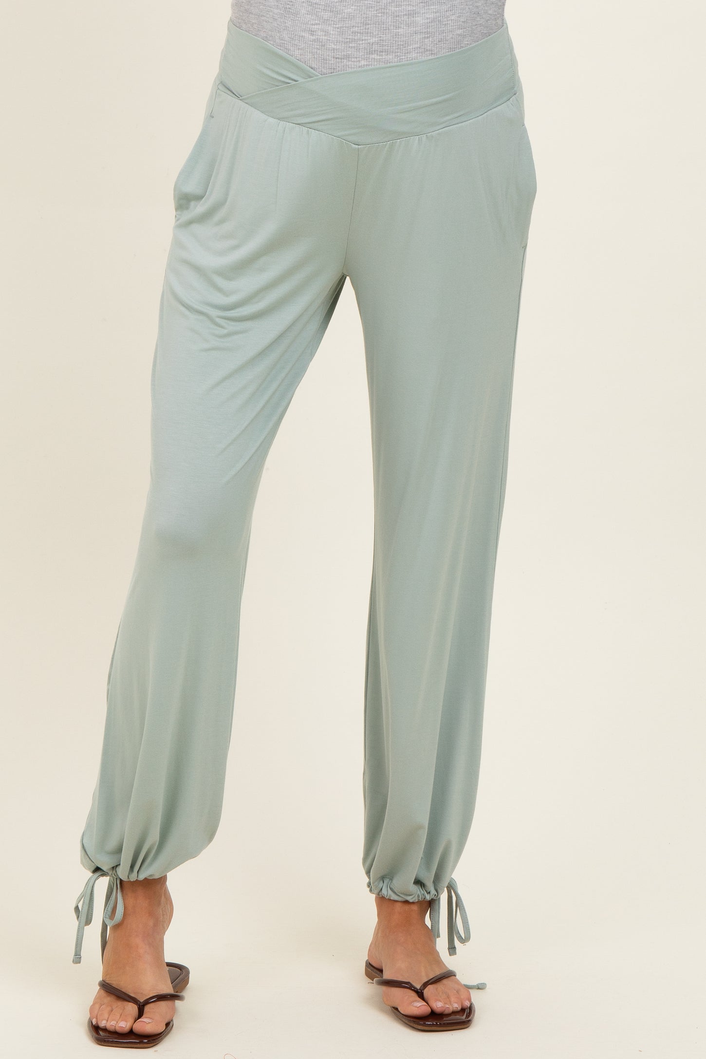 Moss Green Crossover Waist Maternity Pants