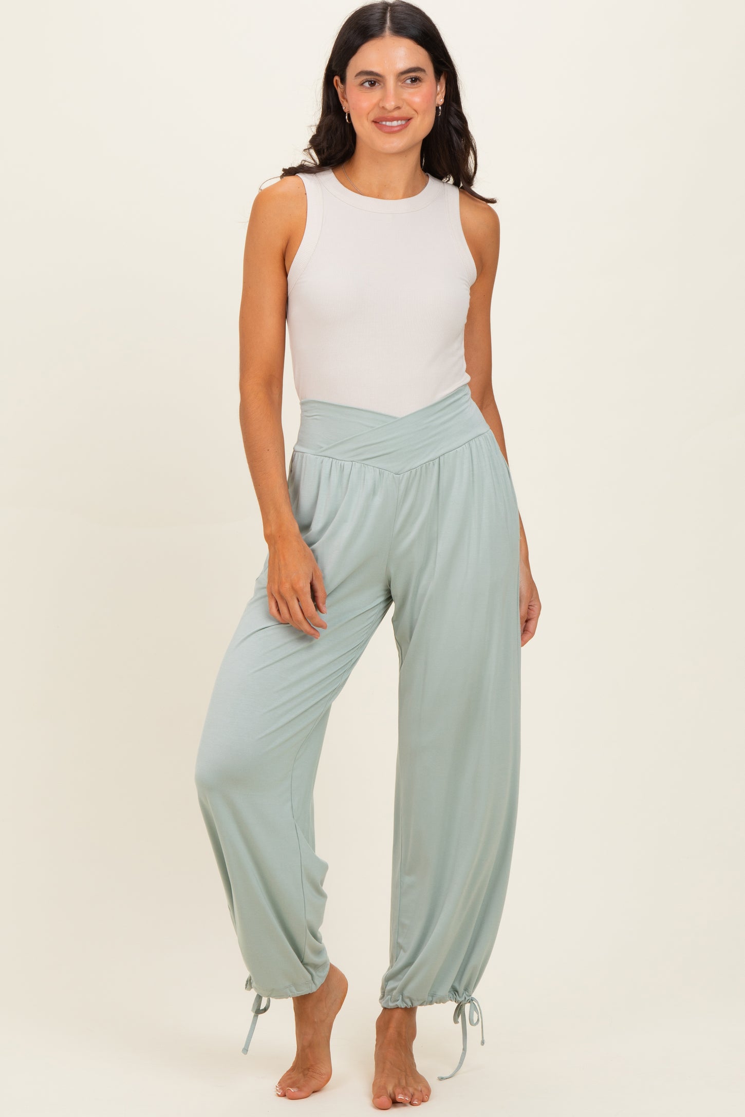 Moss Green Crossover Waist Pants