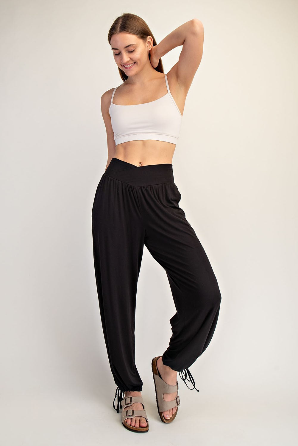 Black Crossover Waist Pants