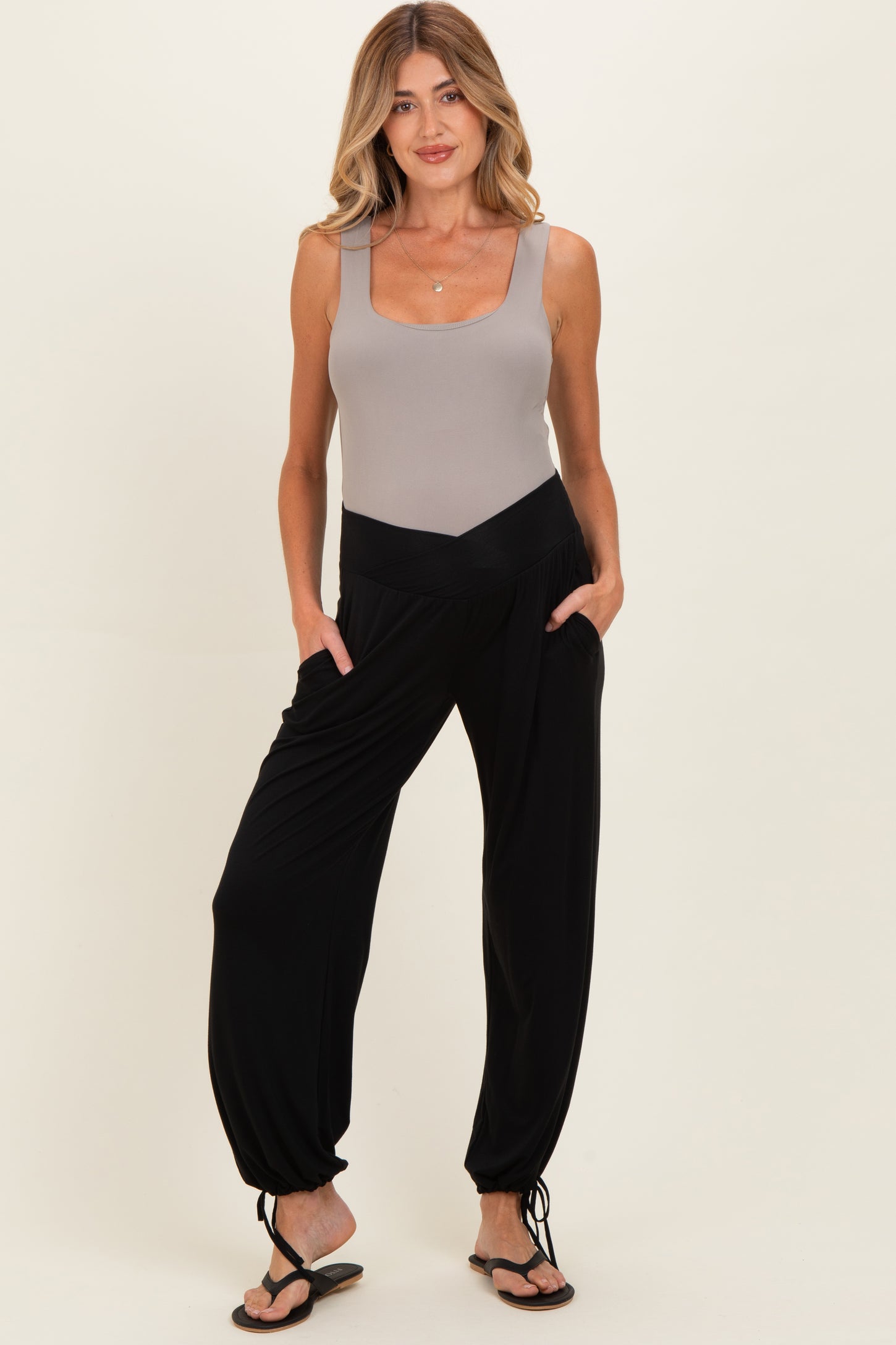 Black Crossover Waist Maternity Pants