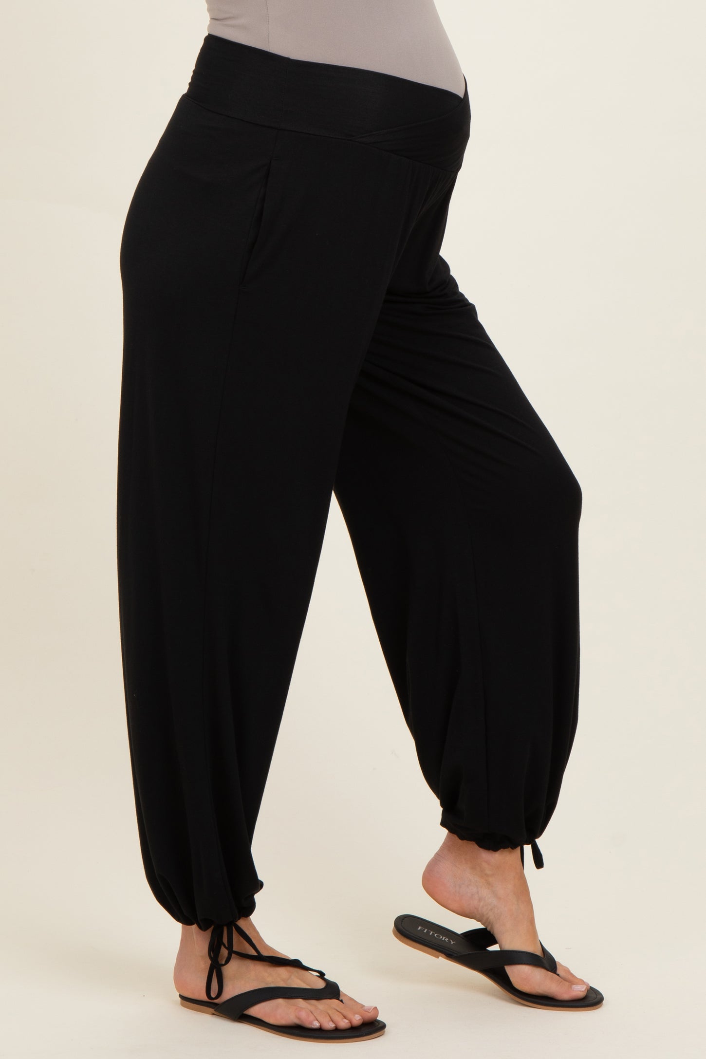 Black Crossover Waist Maternity Pants