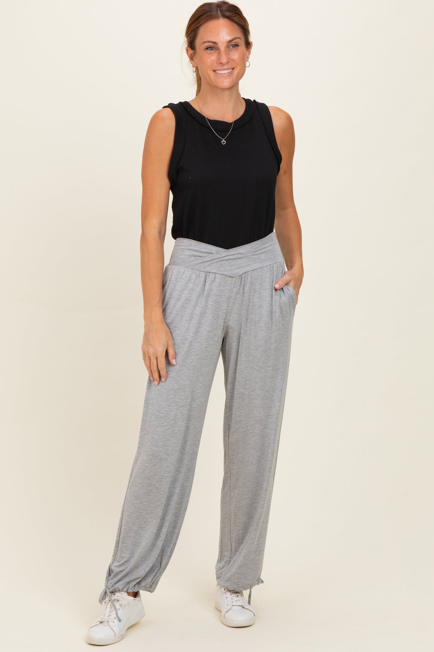 Heather Grey Crossover Waist Pants