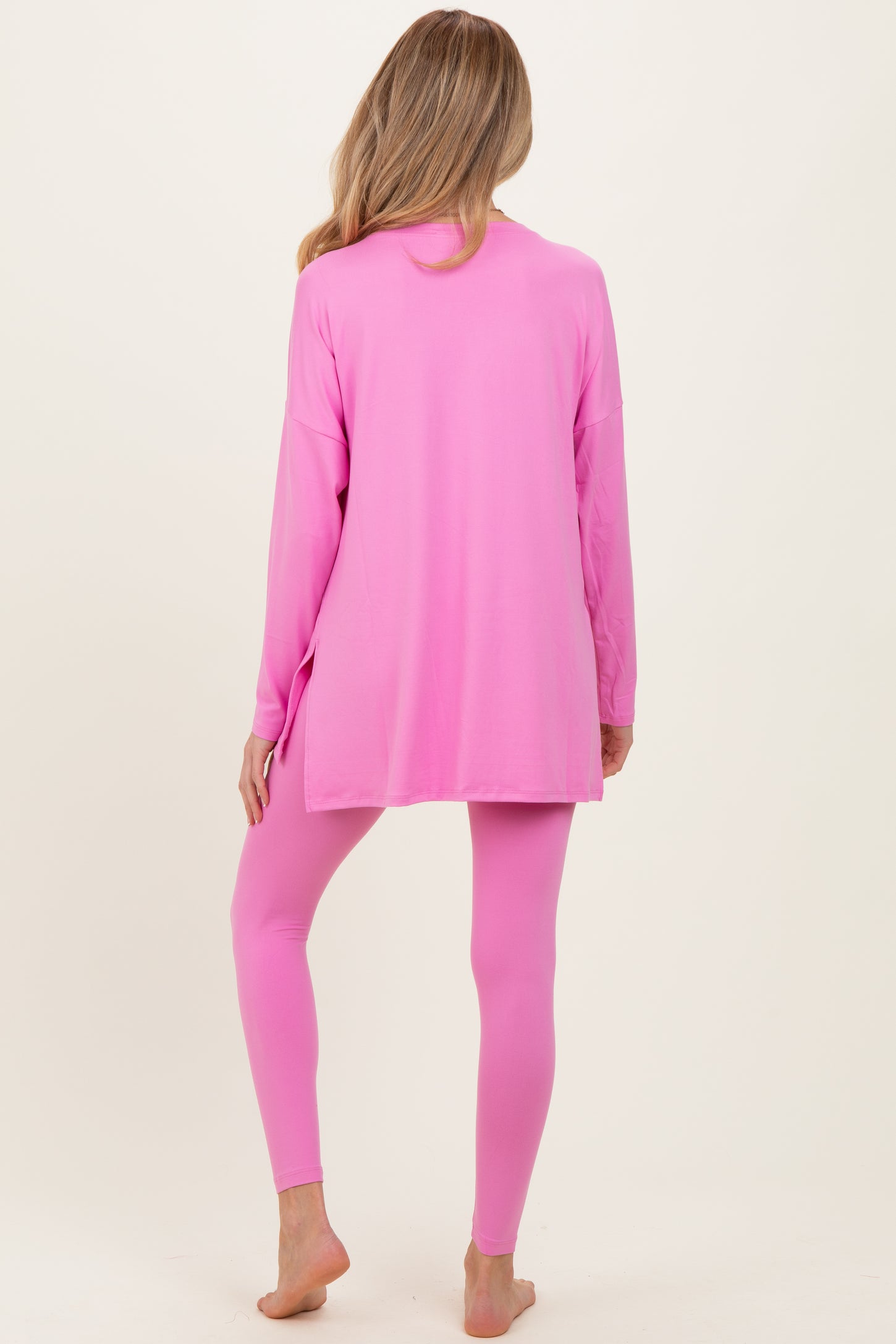Pink Brushed Knit Oversized Top and Legging Maternity Set