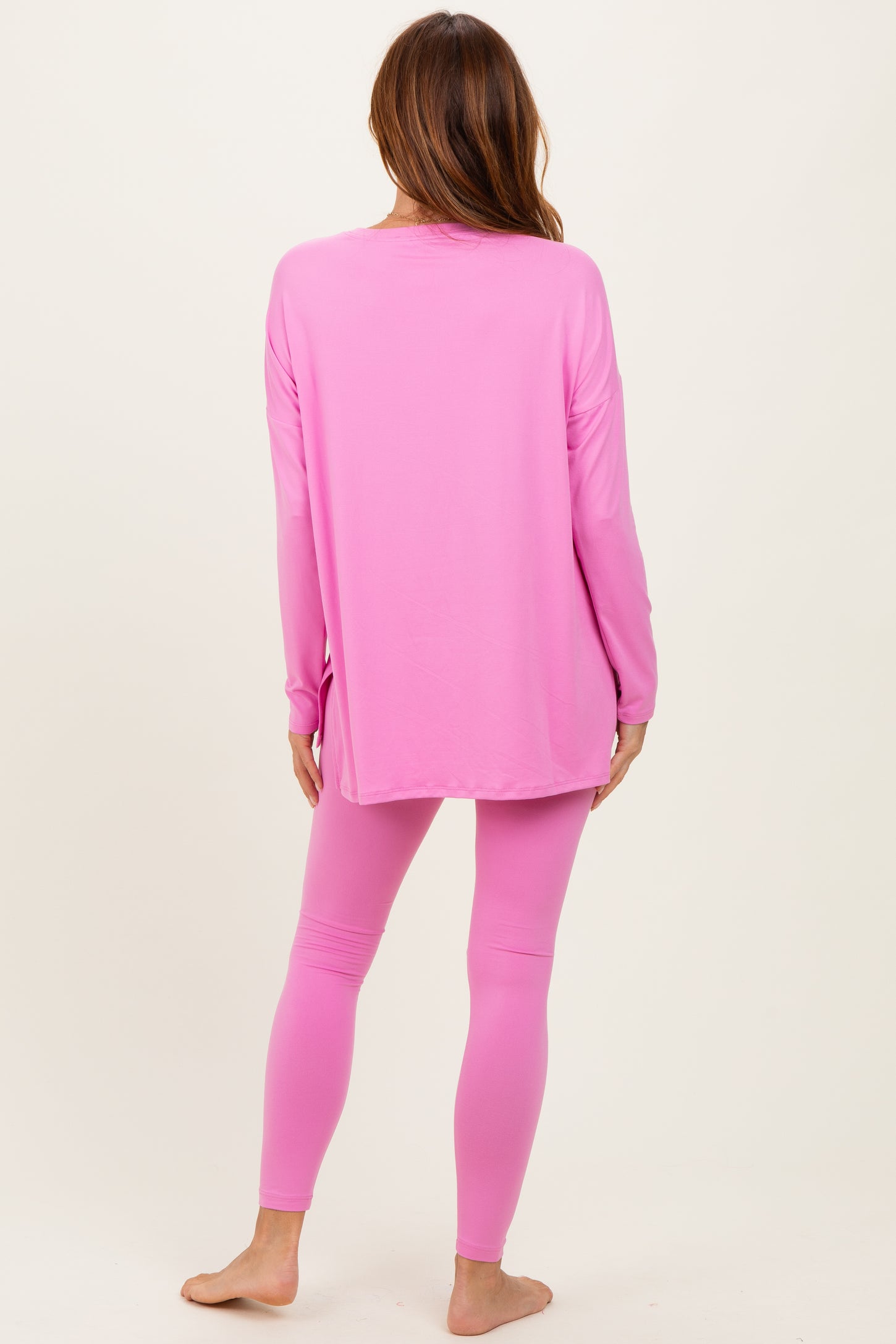 Pink Brushed Knit Oversized Top and Legging Set