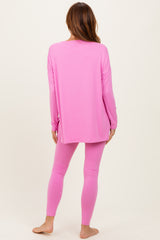 Pink Brushed Knit Oversized Top and Legging Set
