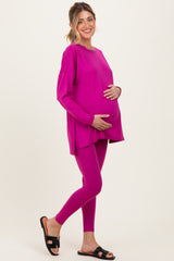 Magenta Brushed Knit Oversized Top and Legging Maternity Set
