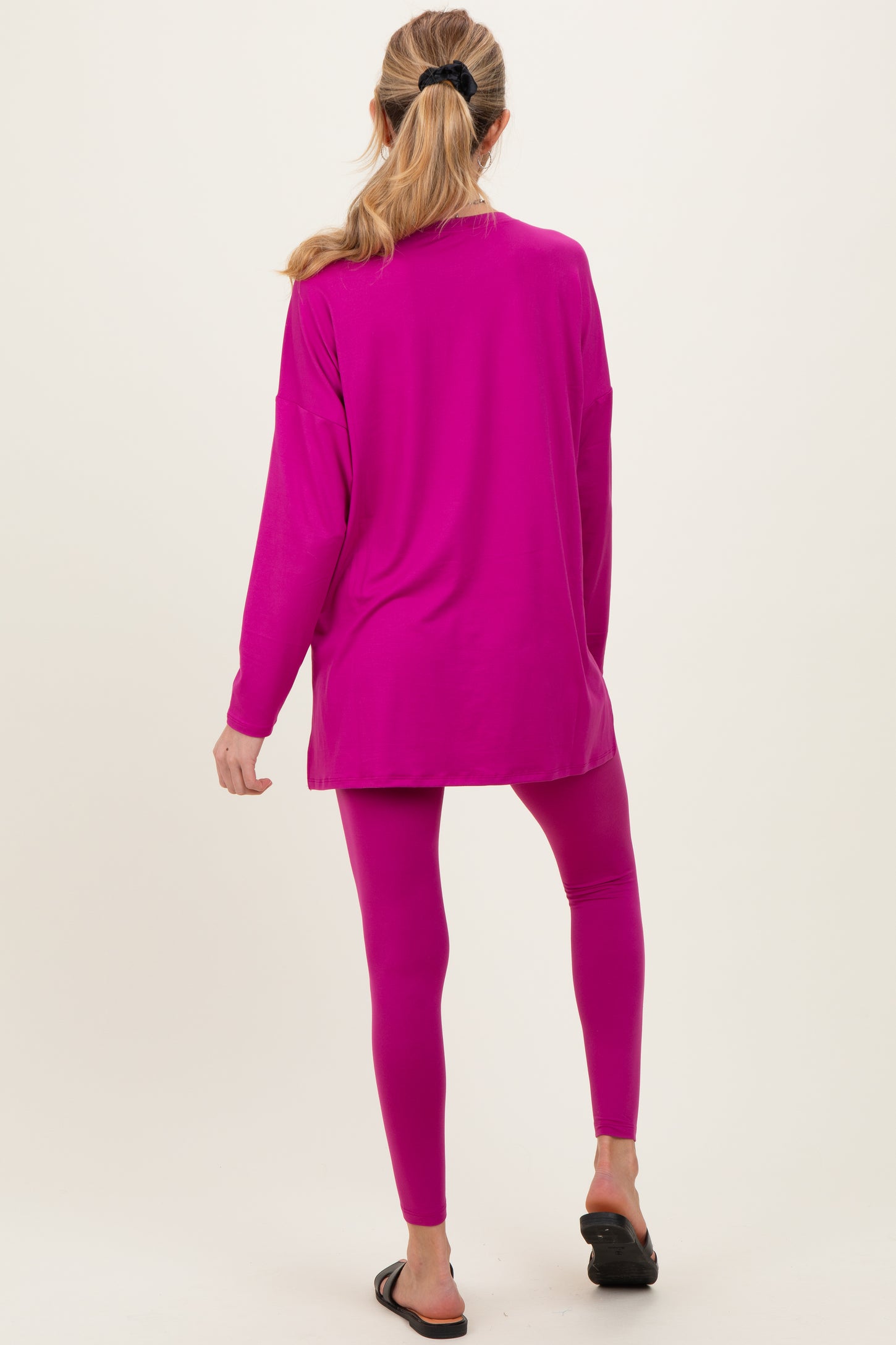 Magenta Brushed Knit Oversized Top and Legging Maternity Set