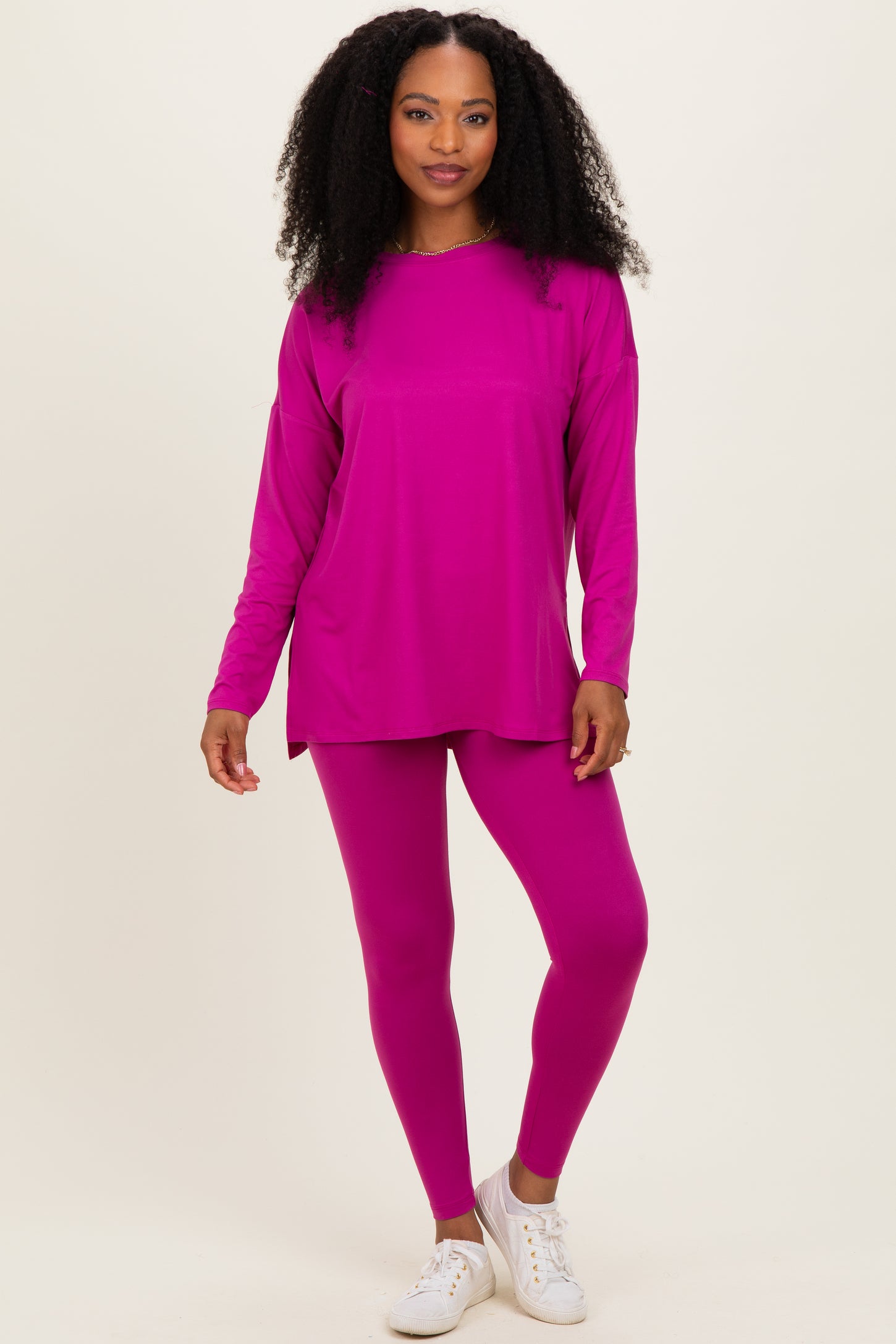 Magenta Brushed Knit Oversized Top and Legging Set