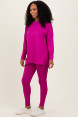 Magenta Brushed Knit Oversized Top and Legging Set