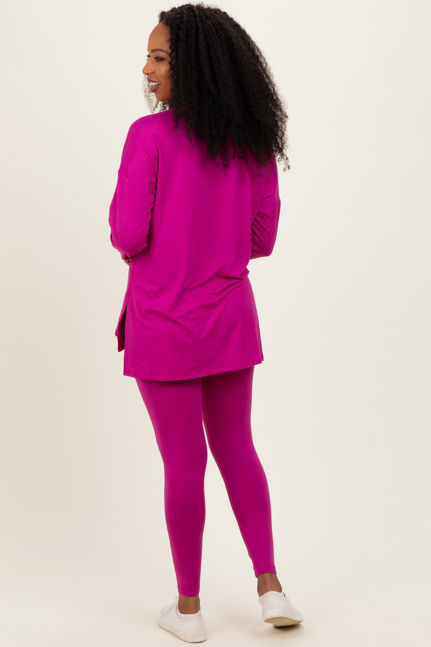 Magenta Brushed Knit Oversized Top and Legging Set