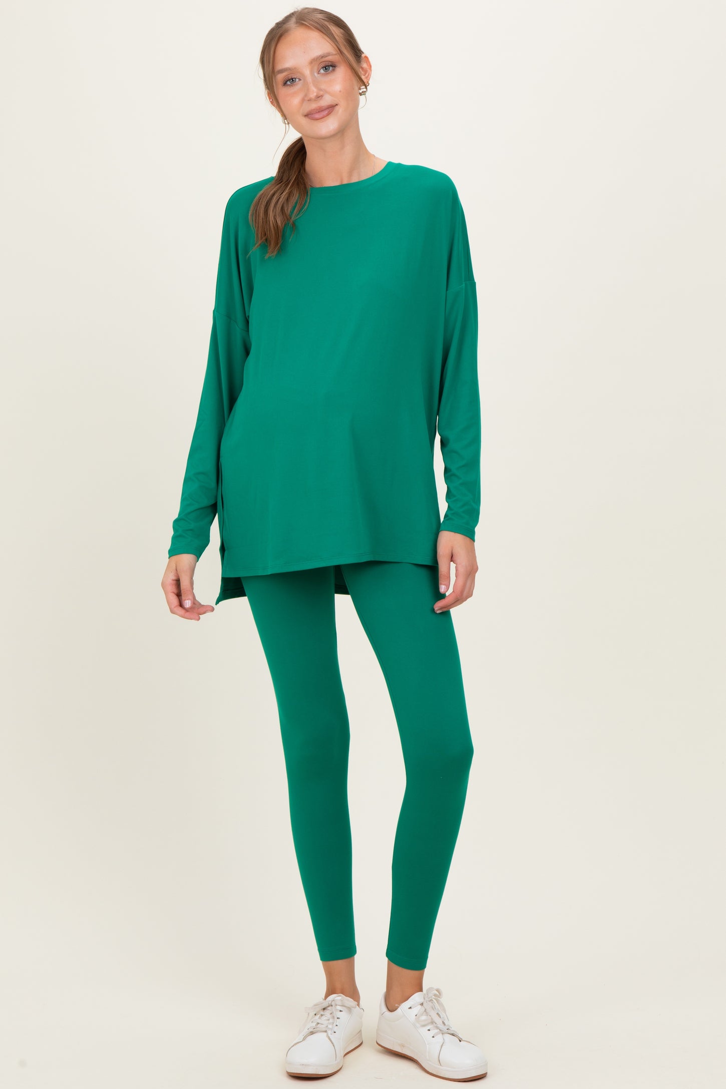 Emerald Brushed Knit Oversized Top and Legging Maternity Set