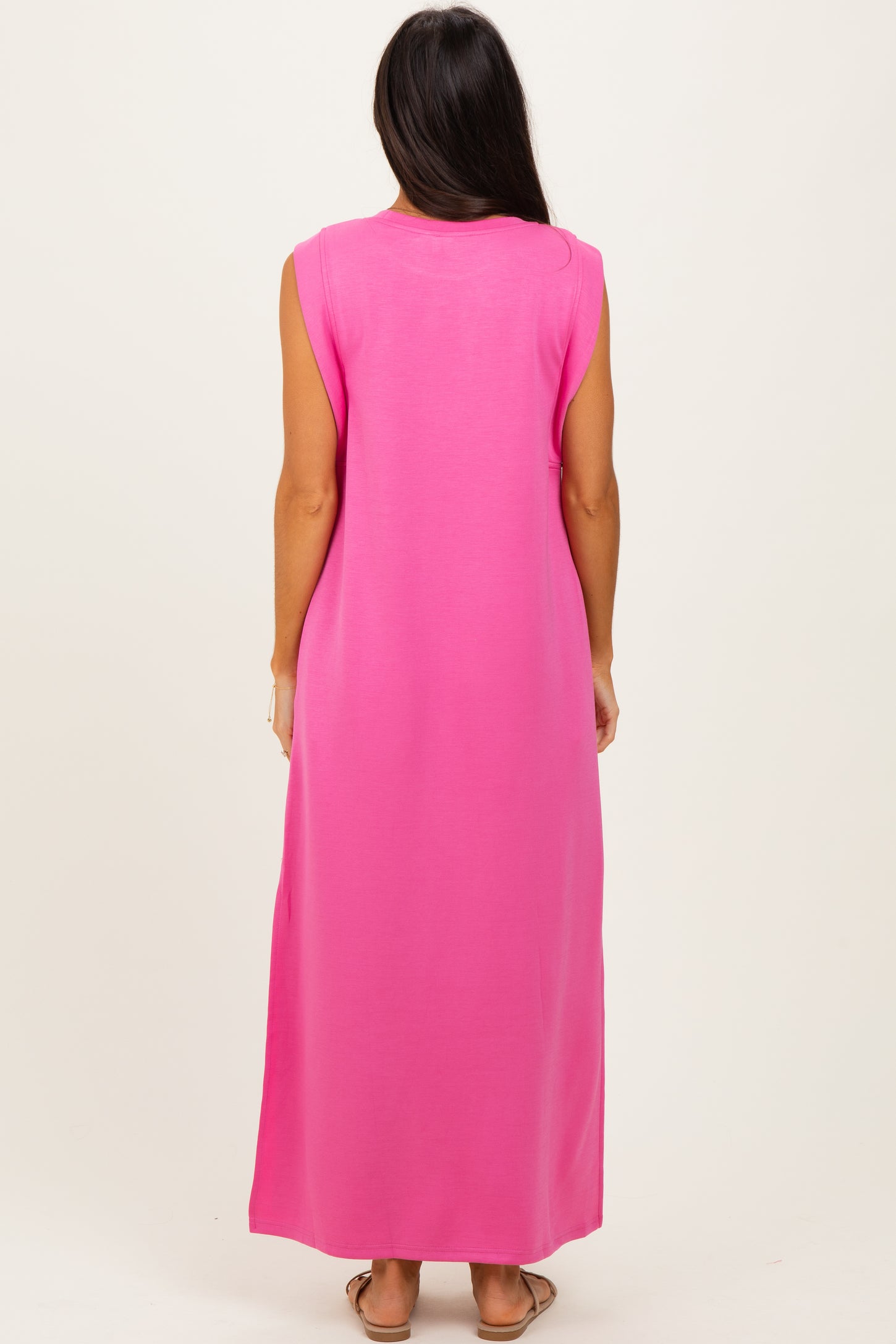 Pink Sleeveless Side Slit Midi Dress