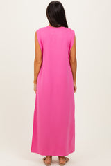 Pink Sleeveless Side Slit Midi Dress