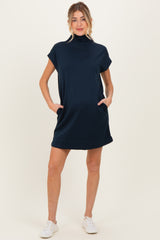 Navy Mock Neck Maternity Mini Dress
