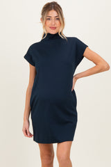 Navy Mock Neck Maternity Mini Dress