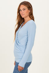 Light Blue Brushed Knit Wrap Front Top
