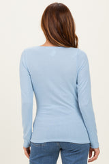 Light Blue Brushed Knit Wrap Front Top