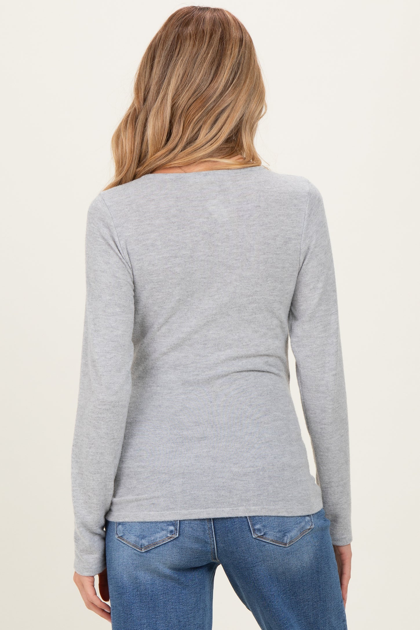 Heather Gray Brushed Knit Wrap Front Maternity Top