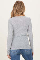 Heather Gray Brushed Knit Wrap Front Maternity Top