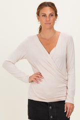 Beige Brushed Knit Wrap Front Top