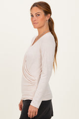 Beige Brushed Knit Wrap Front Top
